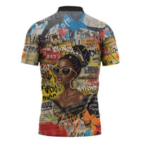 Black Her Story Graffiti Queen Zipper Polo Shirt Black Woman Empowerment - Wonder Print Shop