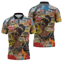 Black Her Story Graffiti Queen Zipper Polo Shirt Black Woman Empowerment - Wonder Print Shop