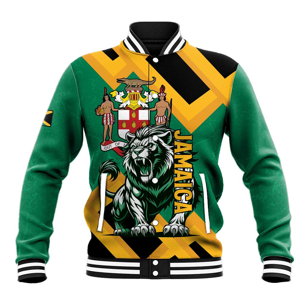 Jamaica Lion Baseball Jacket Coat Of Arms - Sporty Style