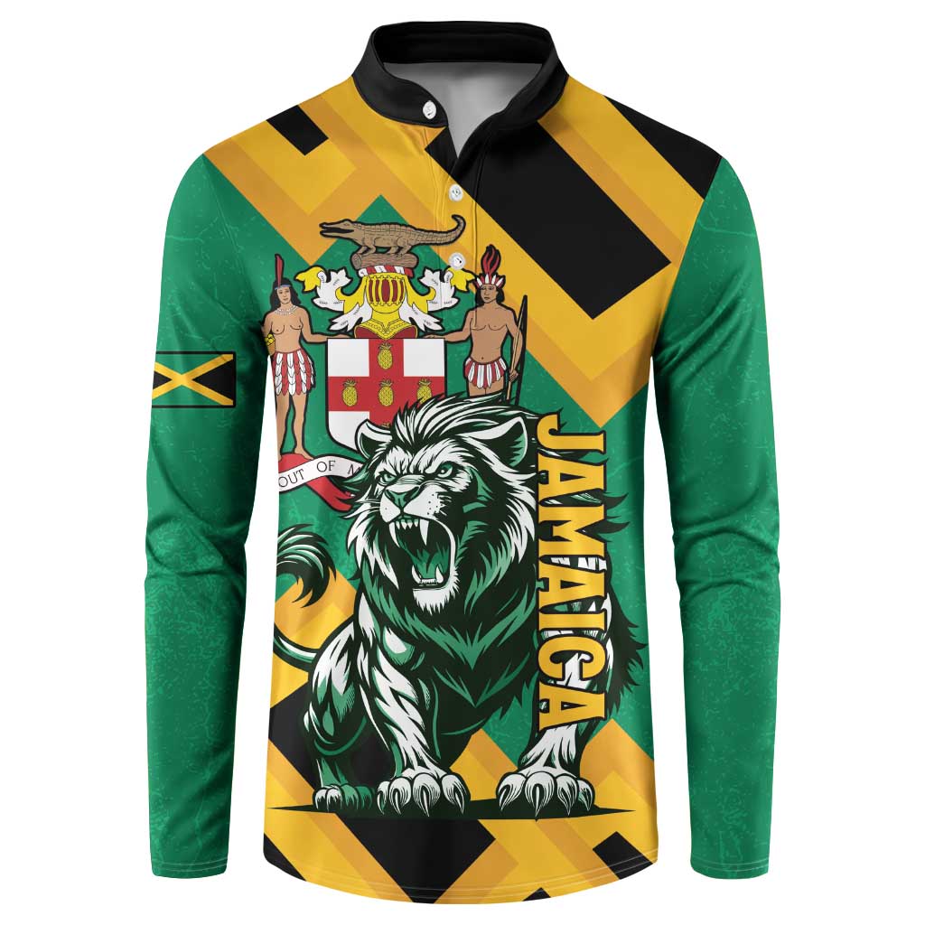 Jamaica Lion Button Sweatshirt Coat Of Arms - Sporty Style