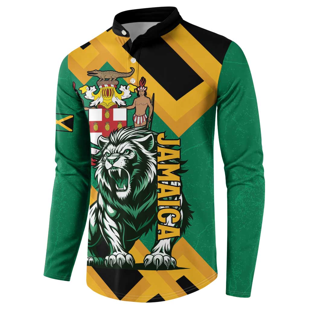 Jamaica Lion Button Sweatshirt Coat Of Arms - Sporty Style
