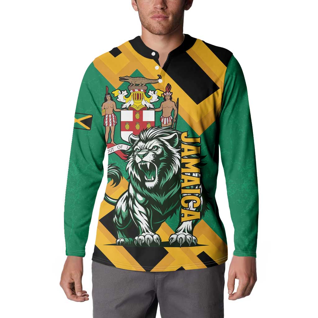 Jamaica Lion Button Sweatshirt Coat Of Arms - Sporty Style