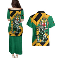 Jamaica Lion Couples Matching Puletasi and Hawaiian Shirt Coat Of Arms - Sporty Style