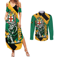 Jamaica Lion Couples Matching Summer Maxi Dress and Long Sleeve Button Shirt Coat Of Arms - Sporty Style