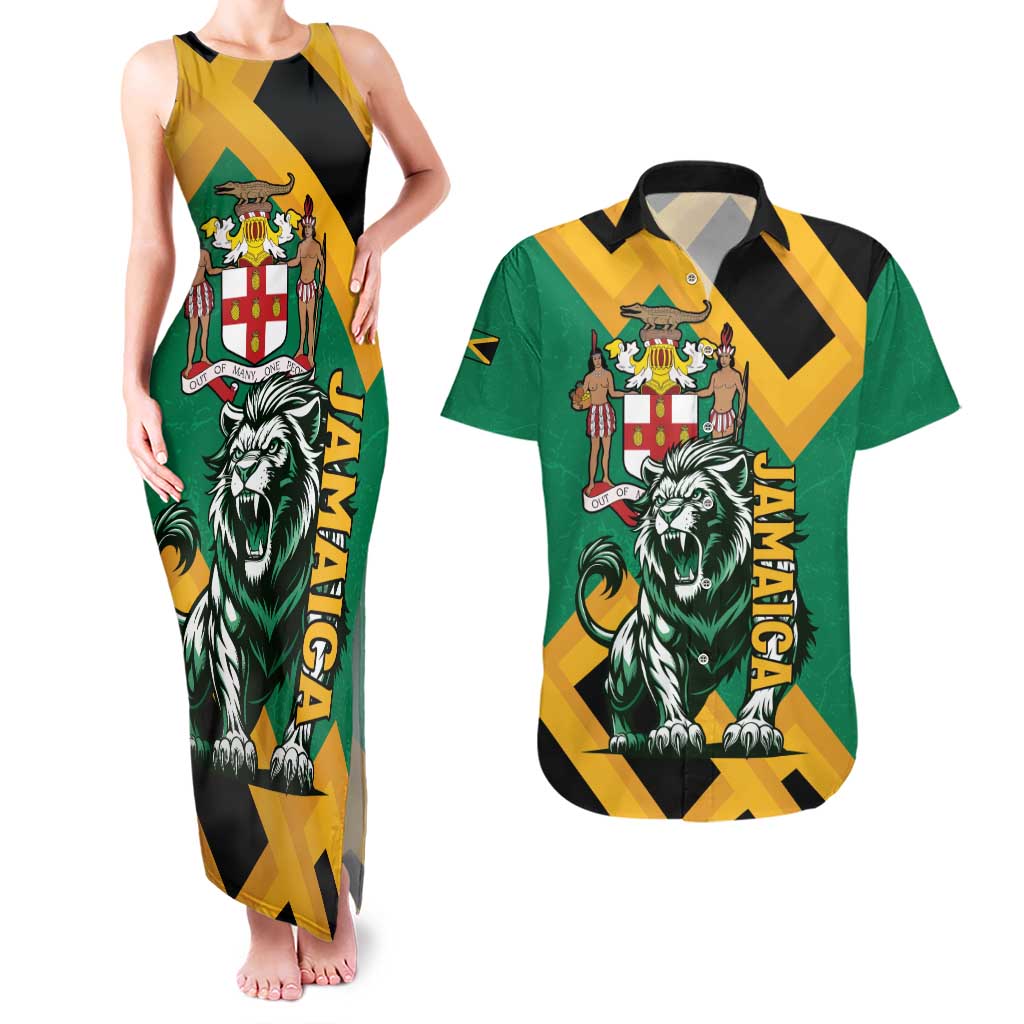 Jamaica Lion Couples Matching Tank Maxi Dress and Hawaiian Shirt Coat Of Arms - Sporty Style
