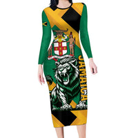 Jamaica Lion Family Matching Long Sleeve Bodycon Dress and Hawaiian Shirt Coat Of Arms - Sporty Style