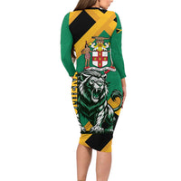 Jamaica Lion Family Matching Long Sleeve Bodycon Dress and Hawaiian Shirt Coat Of Arms - Sporty Style