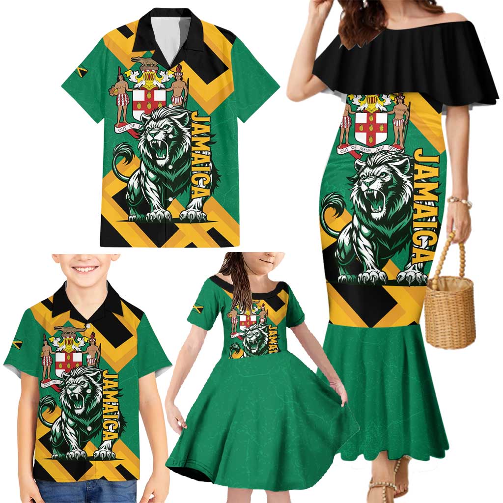 Jamaica Lion Family Matching Mermaid Dress and Hawaiian Shirt Coat Of Arms - Sporty Style