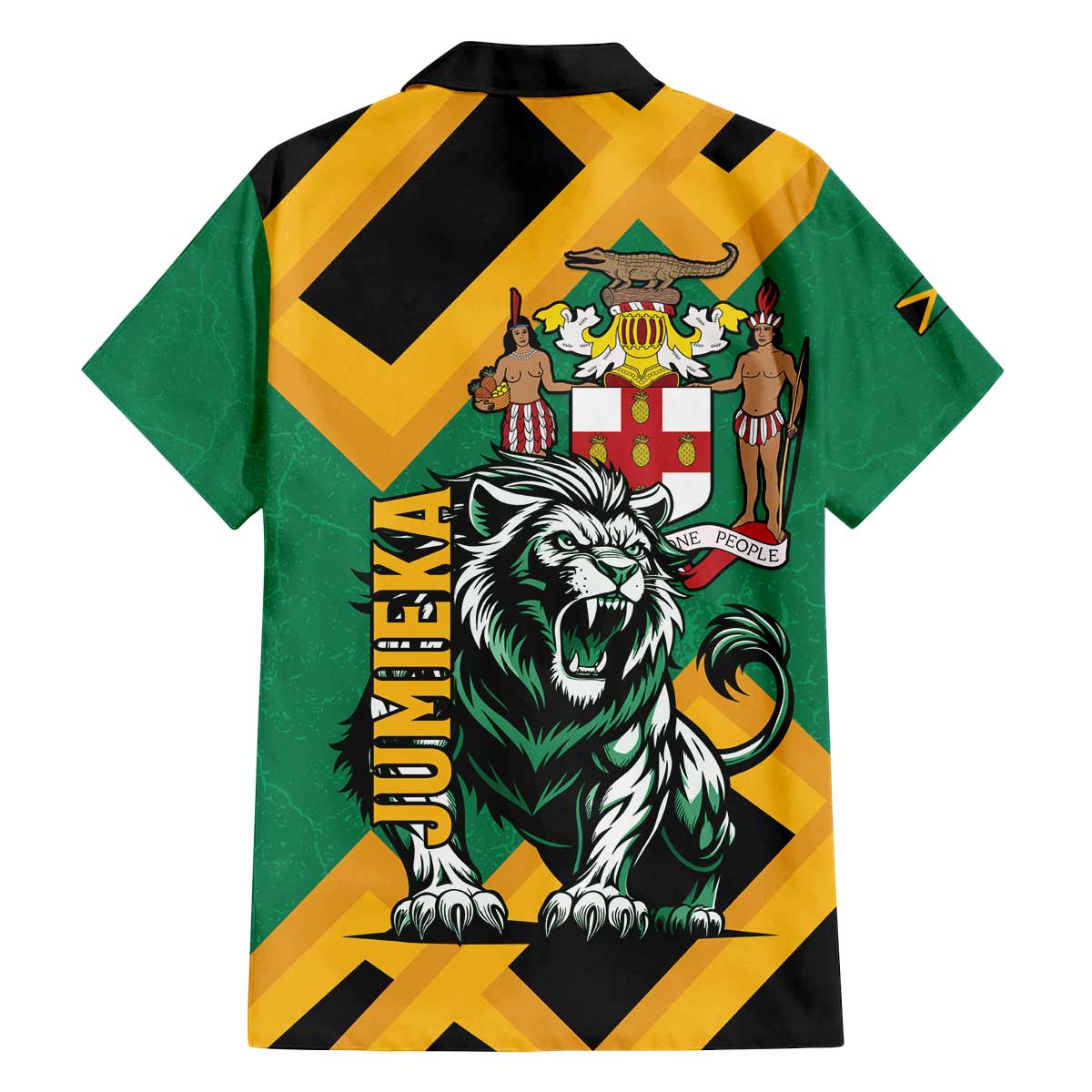 Jamaica Lion Family Matching Off The Shoulder Long Sleeve Dress and Hawaiian Shirt Coat Of Arms - Sporty Style