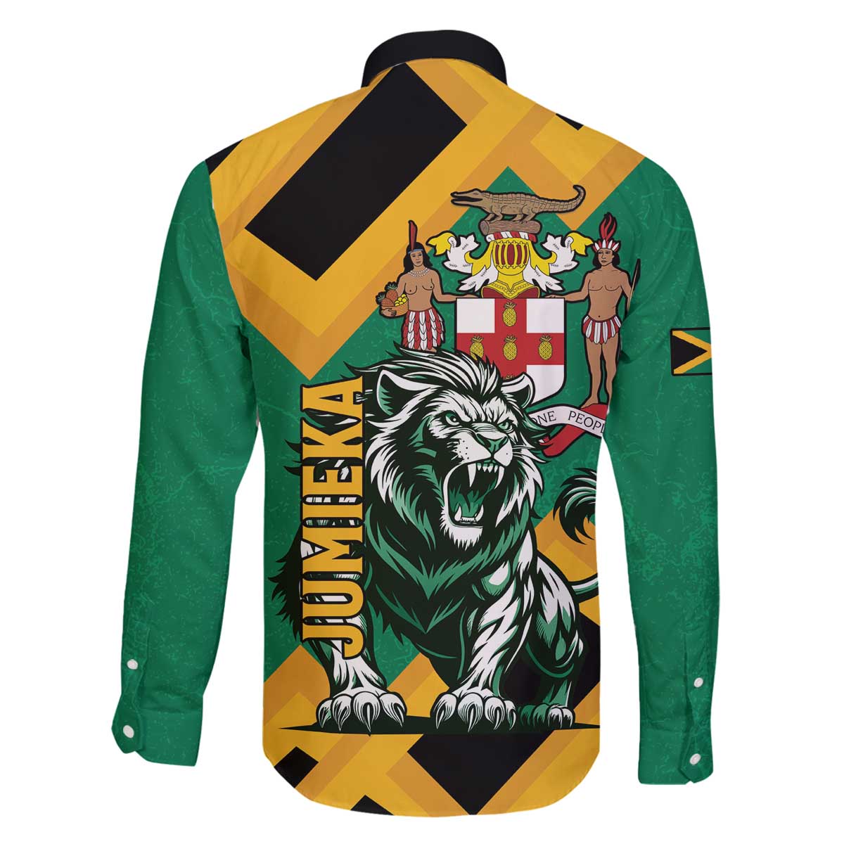 Jamaica Lion Family Matching Off The Shoulder Long Sleeve Dress and Hawaiian Shirt Coat Of Arms - Sporty Style