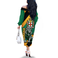 Jamaica Lion Family Matching Off The Shoulder Long Sleeve Dress and Hawaiian Shirt Coat Of Arms - Sporty Style