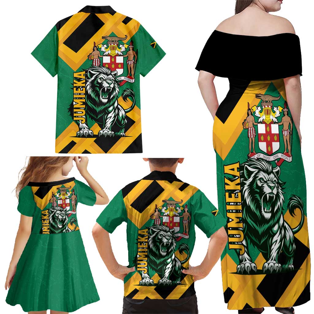 Jamaica Lion Family Matching Off Shoulder Maxi Dress and Hawaiian Shirt Coat Of Arms - Sporty Style