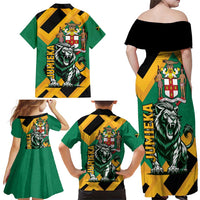 Jamaica Lion Family Matching Off Shoulder Maxi Dress and Hawaiian Shirt Coat Of Arms - Sporty Style