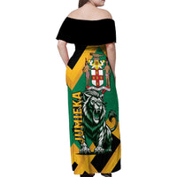 Jamaica Lion Family Matching Off Shoulder Maxi Dress and Hawaiian Shirt Coat Of Arms - Sporty Style