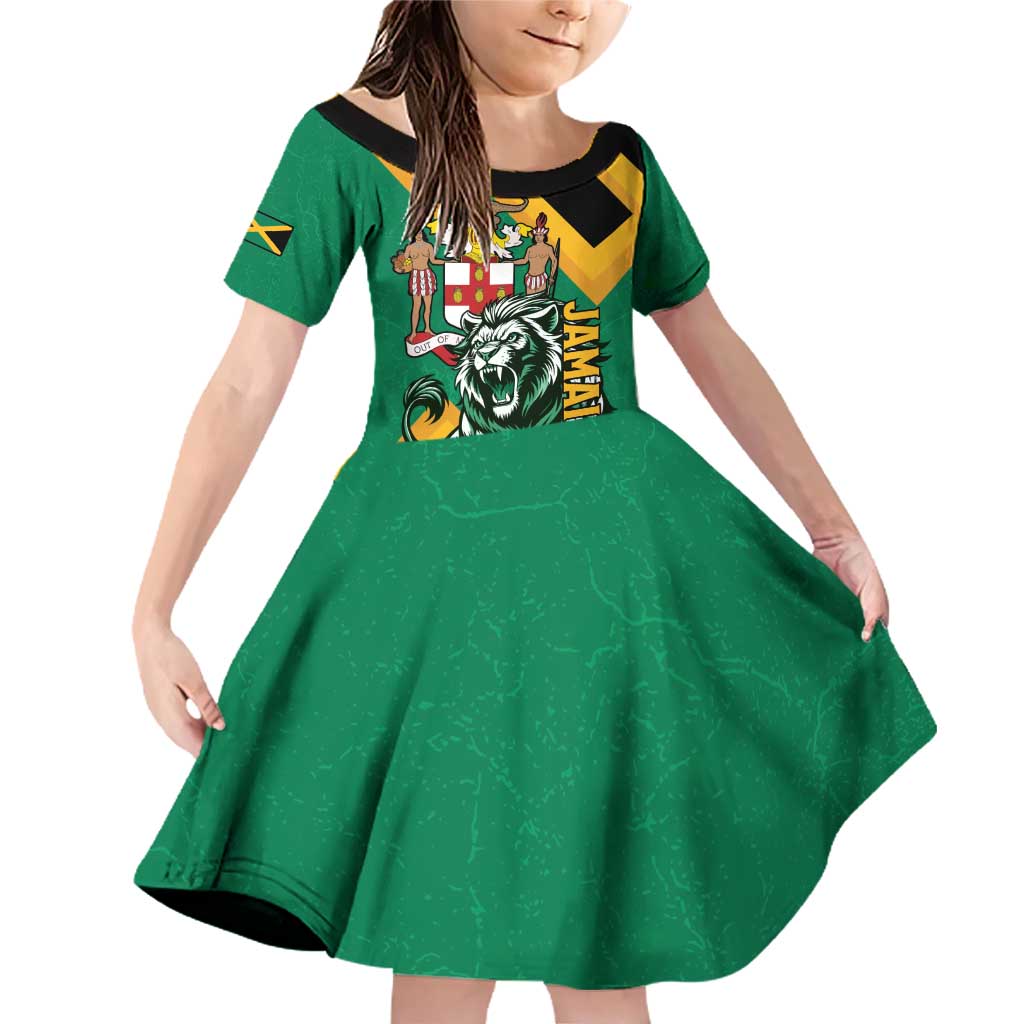 Jamaica Lion Family Matching Off Shoulder Short Dress and Hawaiian Shirt Coat Of Arms - Sporty Style