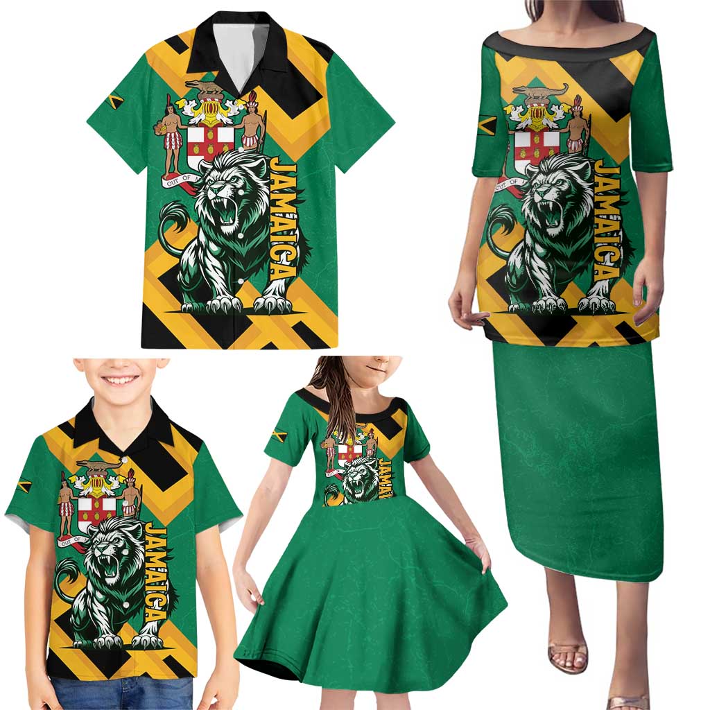 Jamaica Lion Family Matching Puletasi and Hawaiian Shirt Coat Of Arms - Sporty Style
