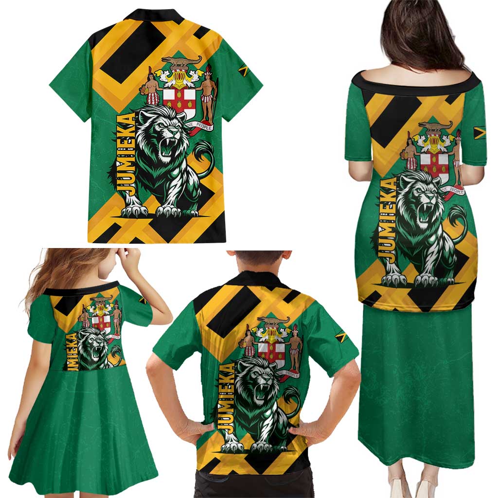 Jamaica Lion Family Matching Puletasi and Hawaiian Shirt Coat Of Arms - Sporty Style