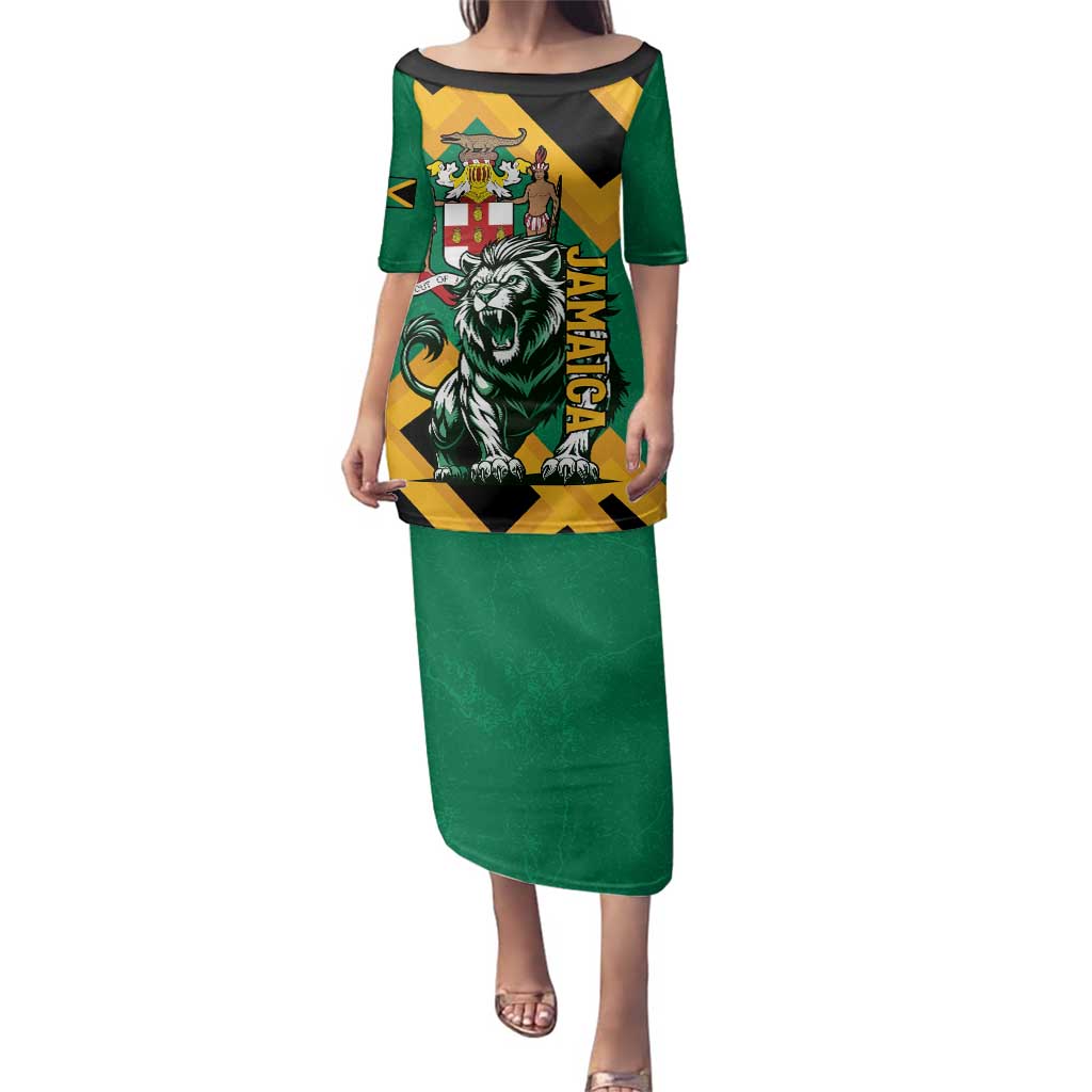 Jamaica Lion Family Matching Puletasi and Hawaiian Shirt Coat Of Arms - Sporty Style