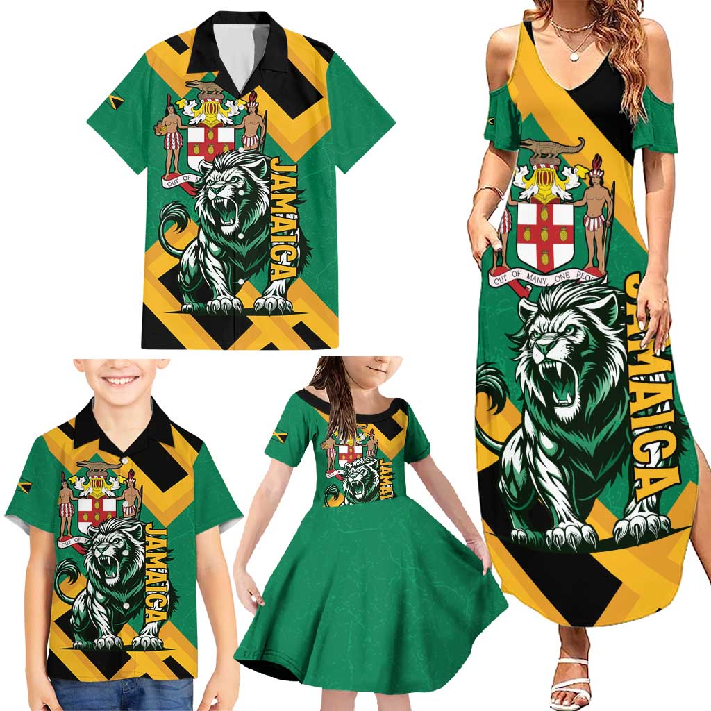 Jamaica Lion Family Matching Summer Maxi Dress and Hawaiian Shirt Coat Of Arms - Sporty Style