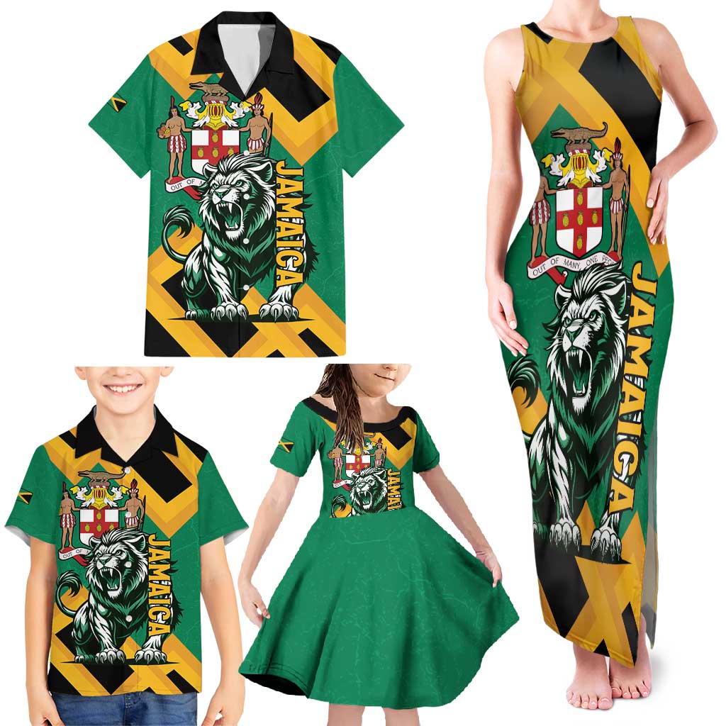 Jamaica Lion Family Matching Tank Maxi Dress and Hawaiian Shirt Coat Of Arms - Sporty Style