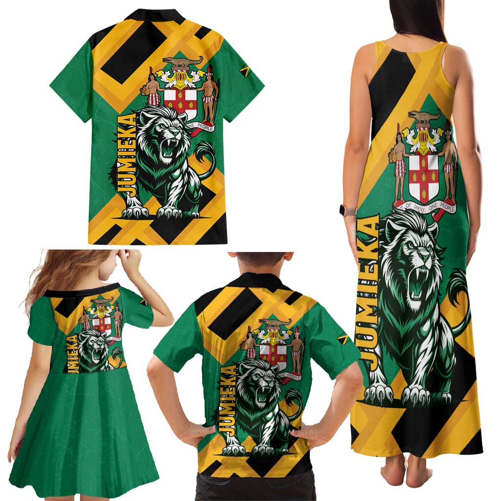 Jamaica Lion Family Matching Tank Maxi Dress and Hawaiian Shirt Coat Of Arms - Sporty Style