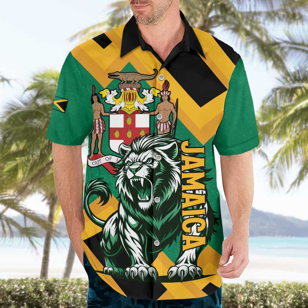 Jamaica Lion Hawaiian Shirt Coat Of Arms - Sporty Style