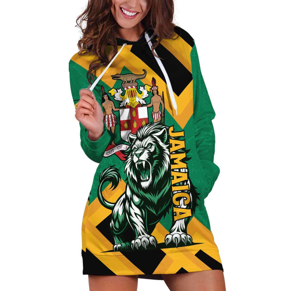 Jamaica Lion Hoodie Dress Coat Of Arms - Sporty Style