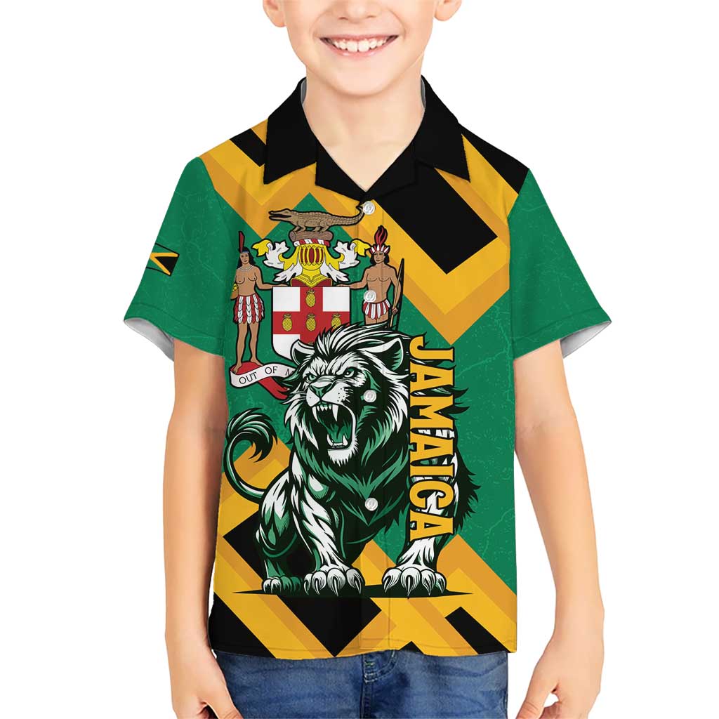 Jamaica Lion Kid Hawaiian Shirt Coat Of Arms - Sporty Style