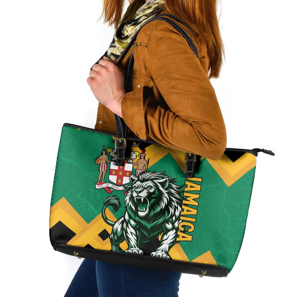 Jamaica Lion Leather Tote Bag Coat Of Arms - Sporty Style