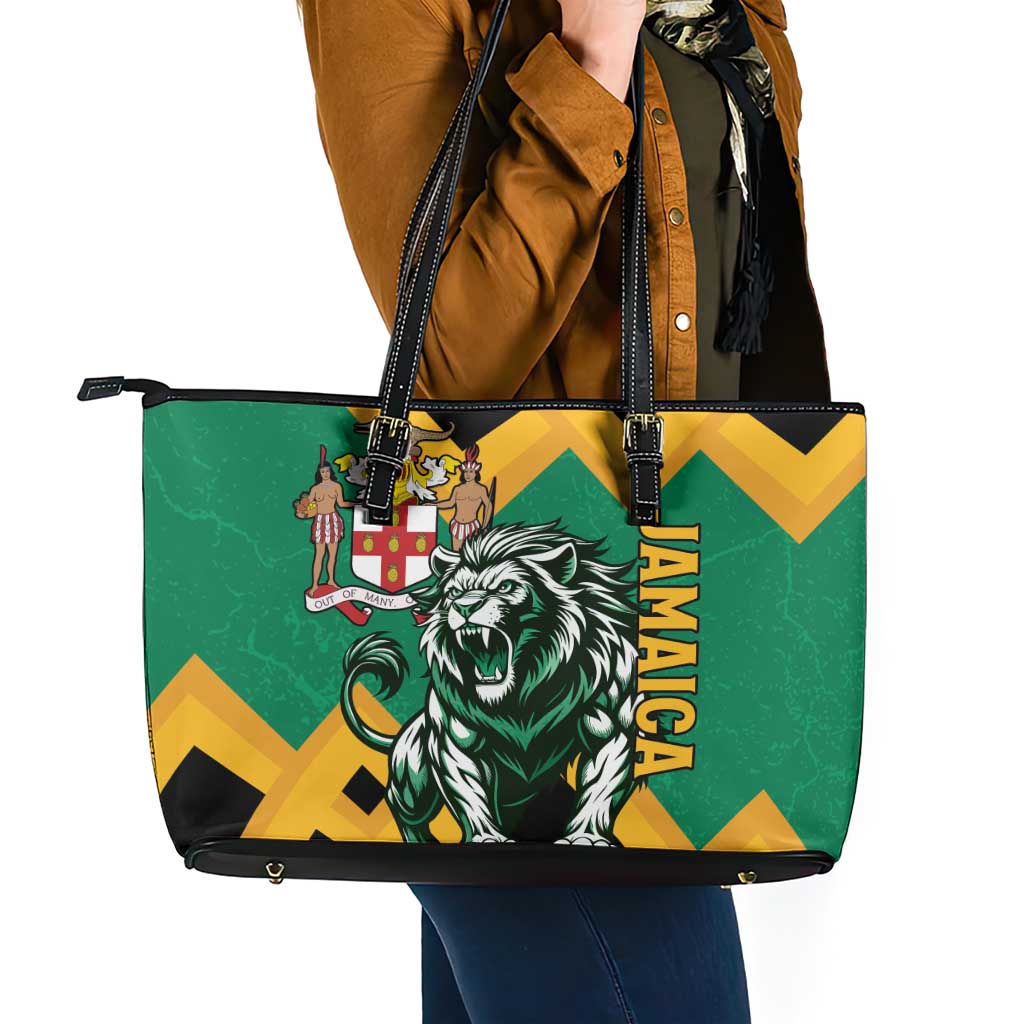 Jamaica Lion Leather Tote Bag Coat Of Arms - Sporty Style