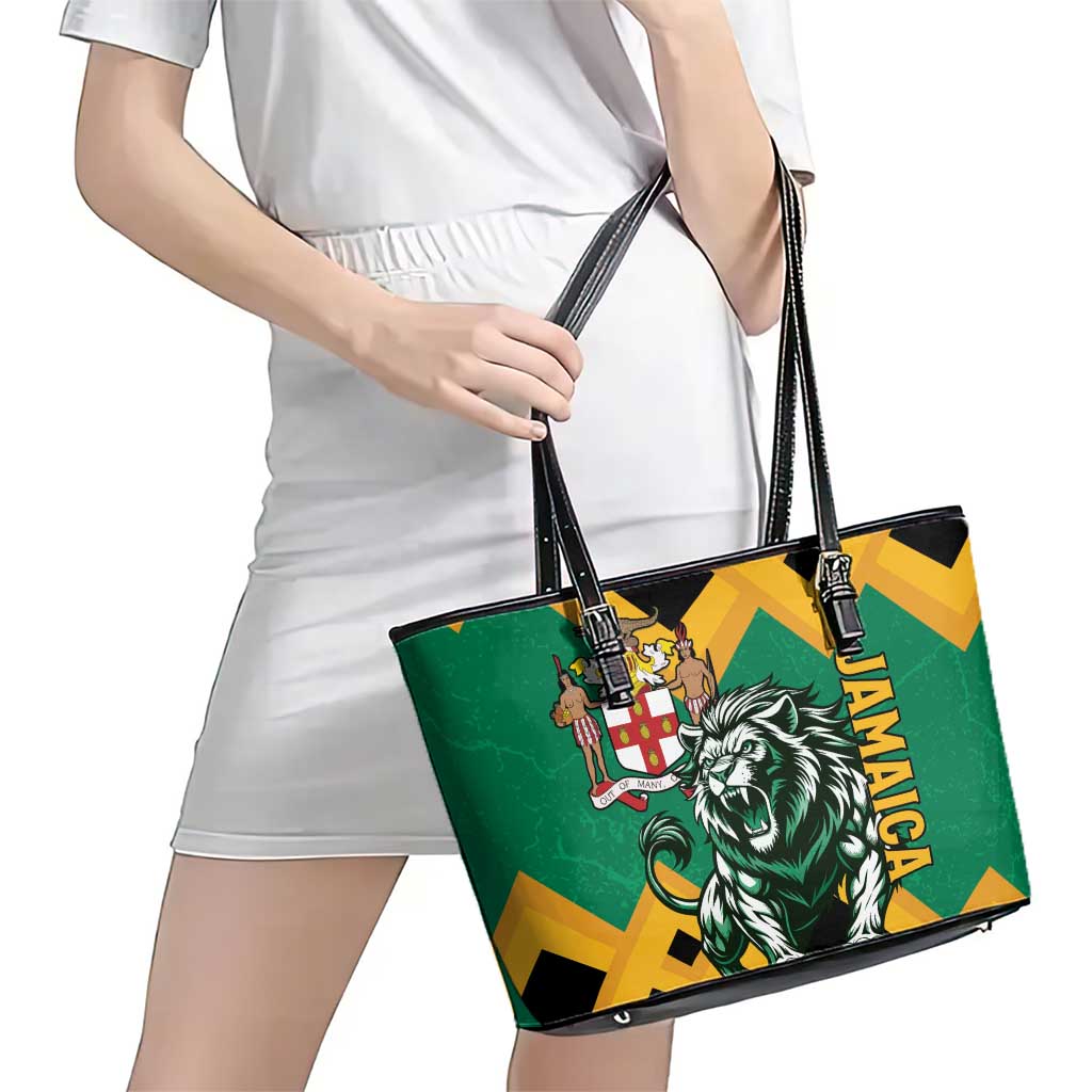 Jamaica Lion Leather Tote Bag Coat Of Arms - Sporty Style