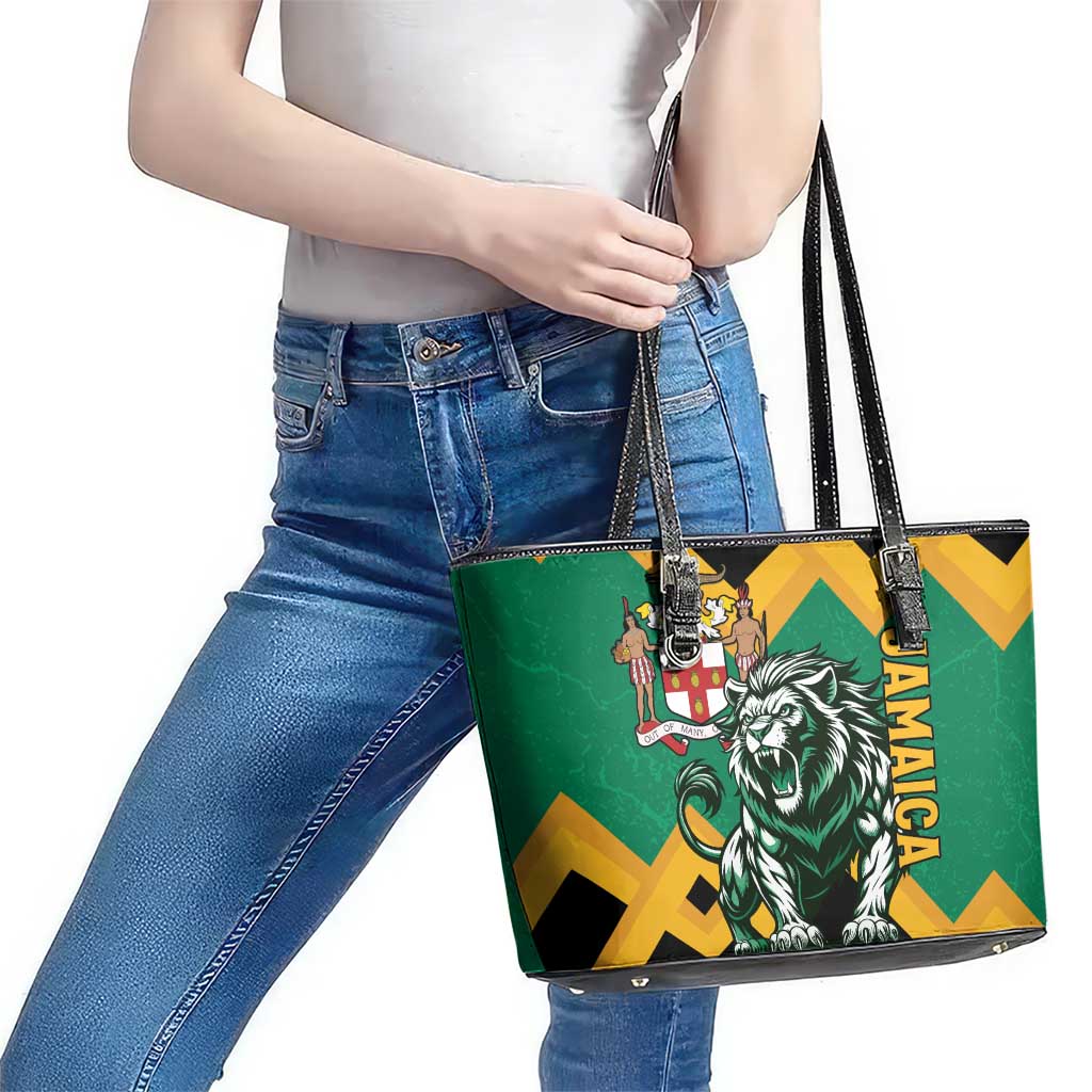 Jamaica Lion Leather Tote Bag Coat Of Arms - Sporty Style