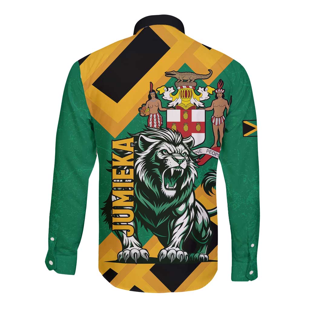 Jamaica Lion Long Sleeve Button Shirt Coat Of Arms - Sporty Style