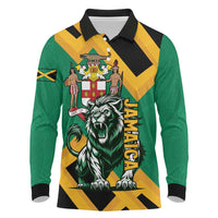 Jamaica Lion Long Sleeve Polo Shirt Coat Of Arms - Sporty Style
