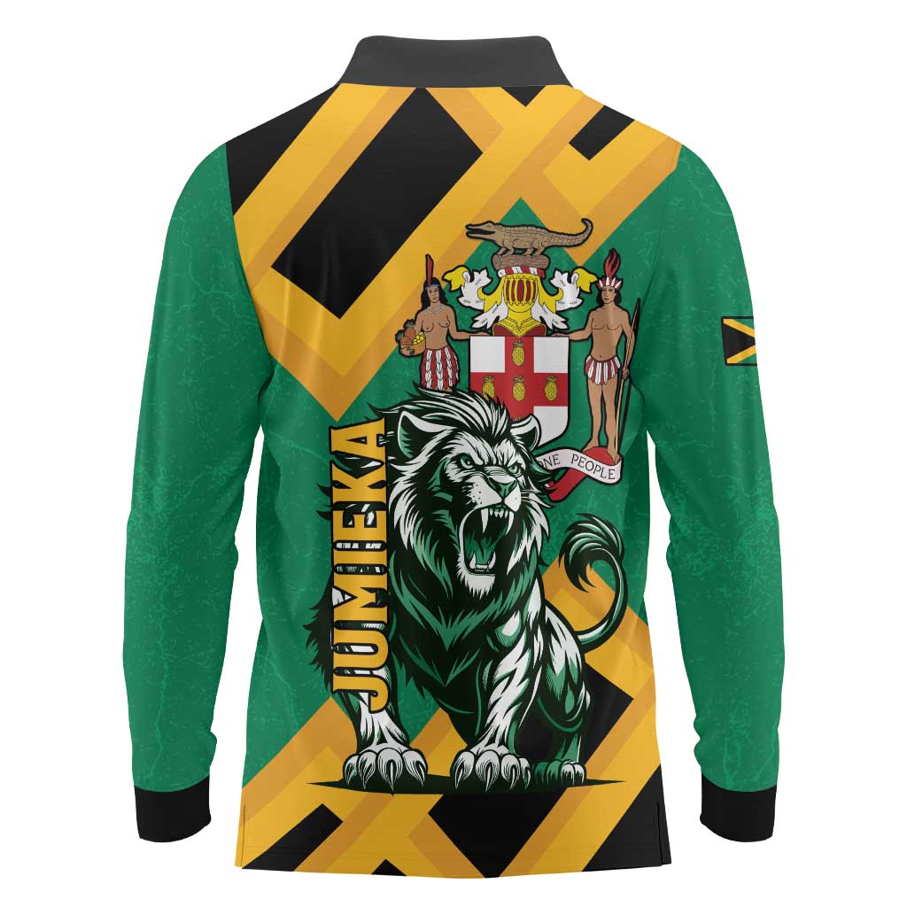 Jamaica Lion Long Sleeve Polo Shirt Coat Of Arms - Sporty Style