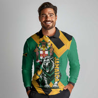 Jamaica Lion Long Sleeve Polo Shirt Coat Of Arms - Sporty Style
