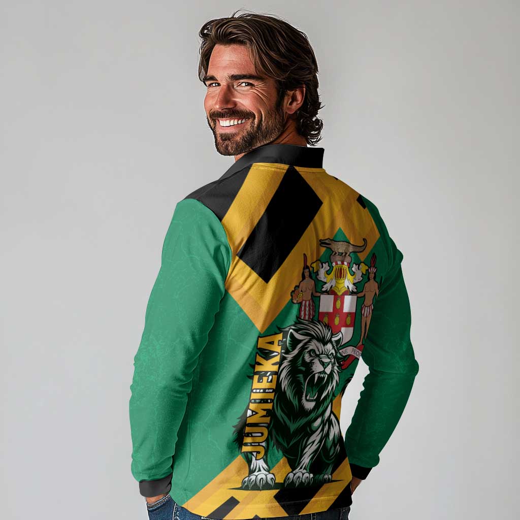 Jamaica Lion Long Sleeve Polo Shirt Coat Of Arms - Sporty Style