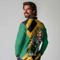 Jamaica Lion Long Sleeve Polo Shirt Coat Of Arms - Sporty Style