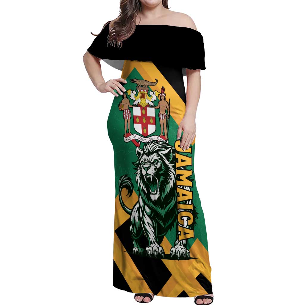 Jamaica Lion Off Shoulder Maxi Dress Coat Of Arms - Sporty Style