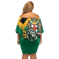 Jamaica Lion Off Shoulder Short Dress Coat Of Arms - Sporty Style