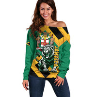 Jamaica Lion Off Shoulder Sweater Coat Of Arms - Sporty Style