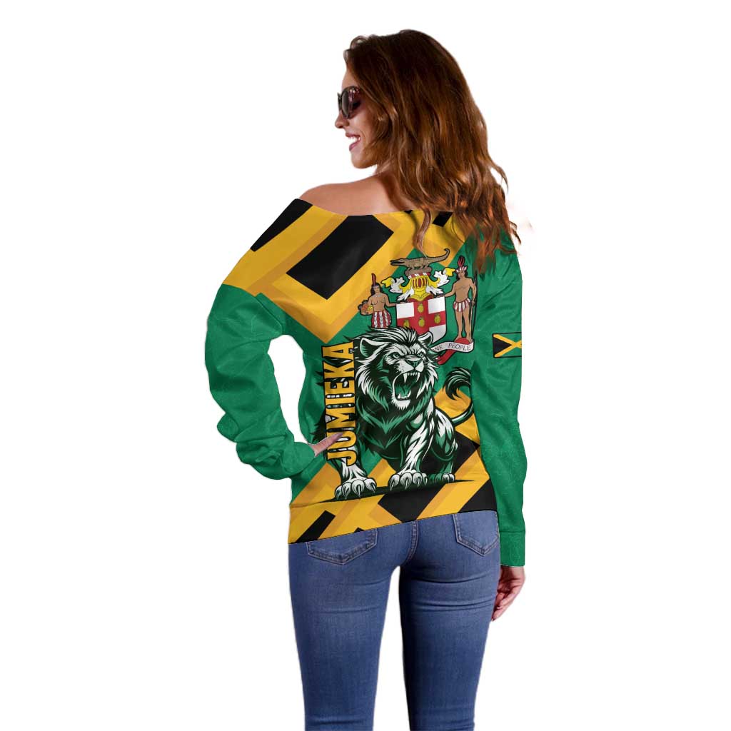 Jamaica Lion Off Shoulder Sweater Coat Of Arms - Sporty Style