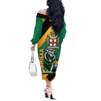 Jamaica Lion Off The Shoulder Long Sleeve Dress Coat Of Arms - Sporty Style