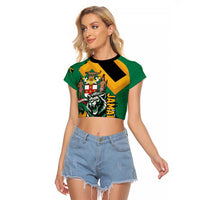 Jamaica Lion Raglan Cropped T Shirt Coat Of Arms - Sporty Style