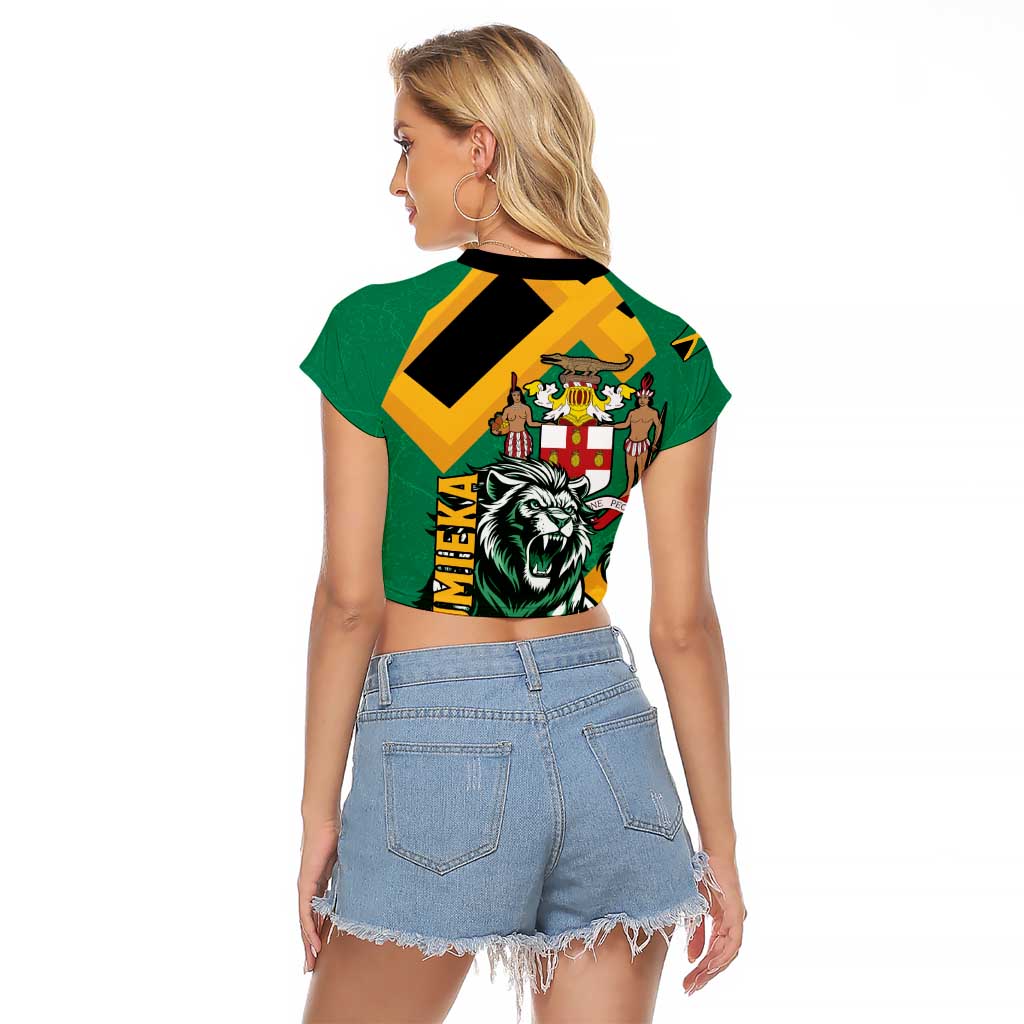Jamaica Lion Raglan Cropped T Shirt Coat Of Arms - Sporty Style