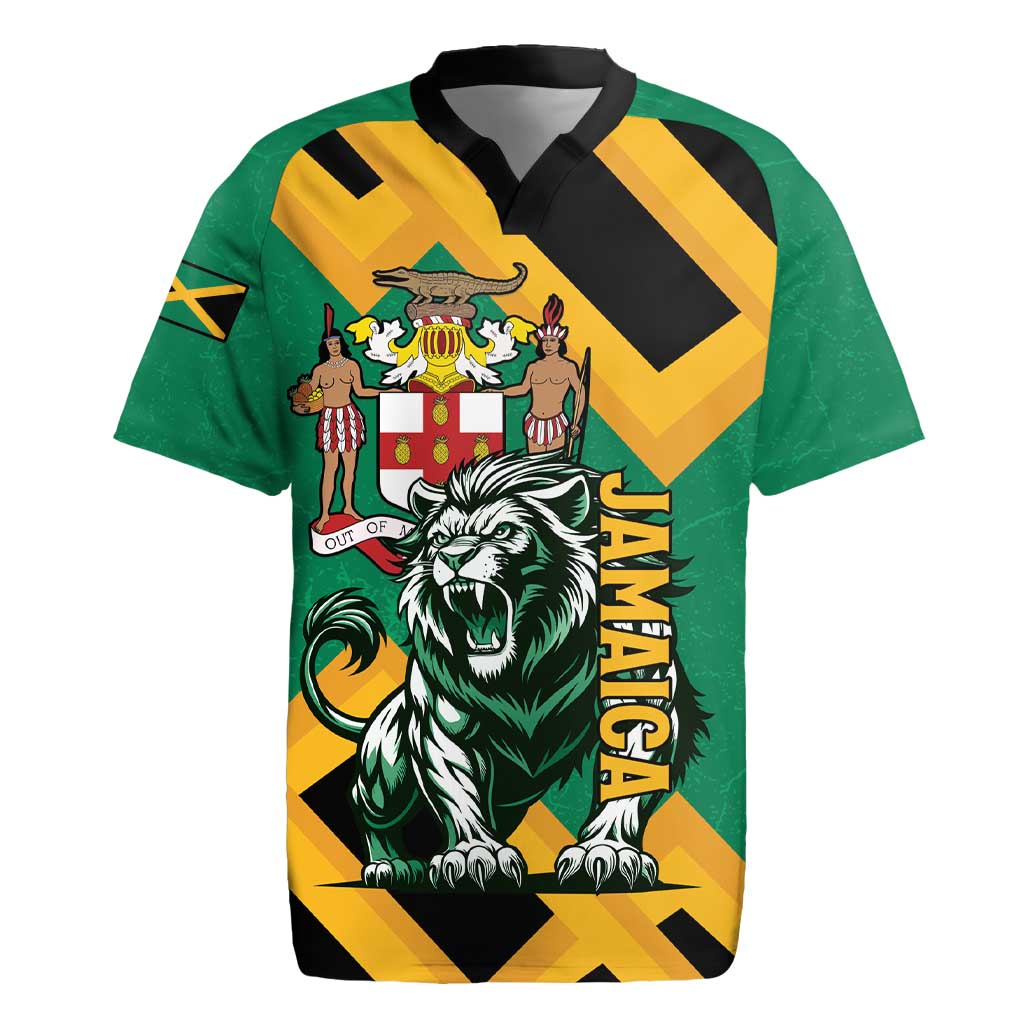Jamaica Lion Rugby Jersey Coat Of Arms - Sporty Style
