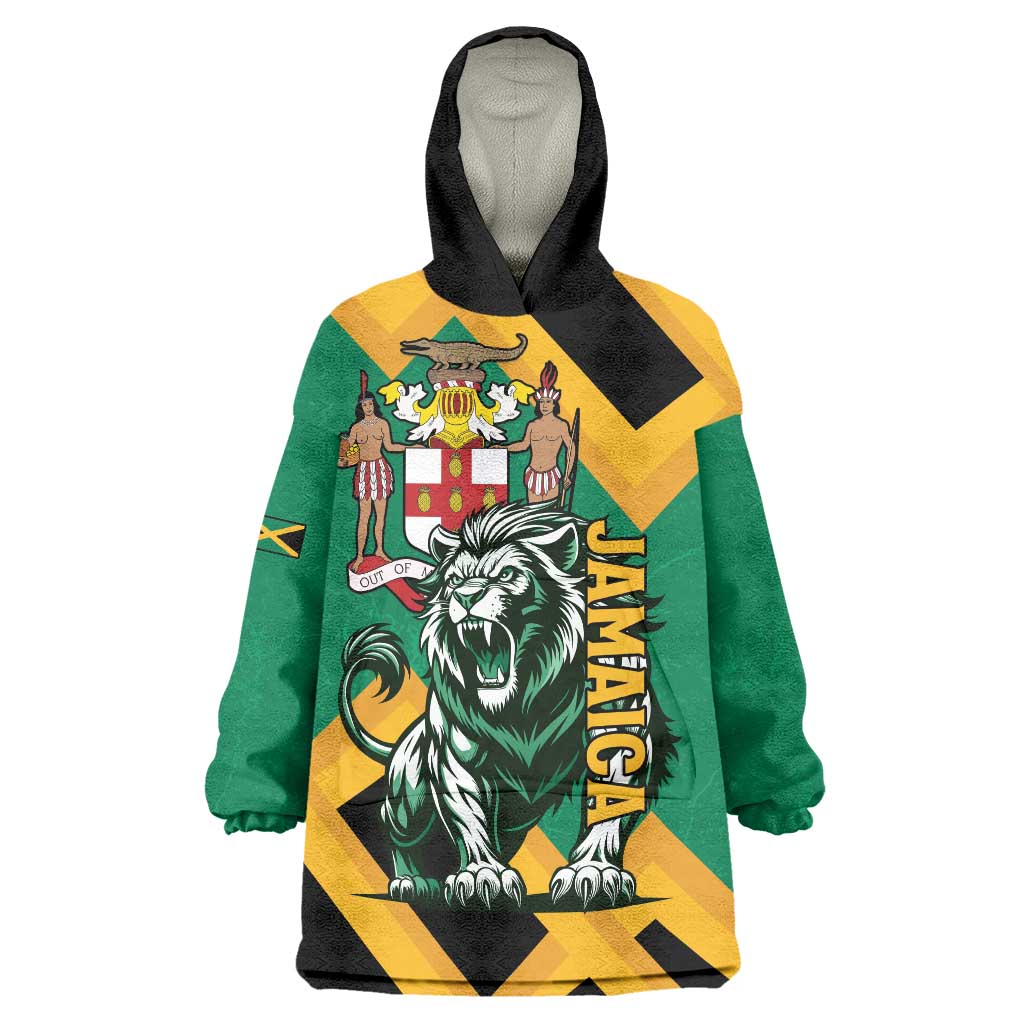 Jamaica Lion Wearable Blanket Hoodie Coat Of Arms - Sporty Style