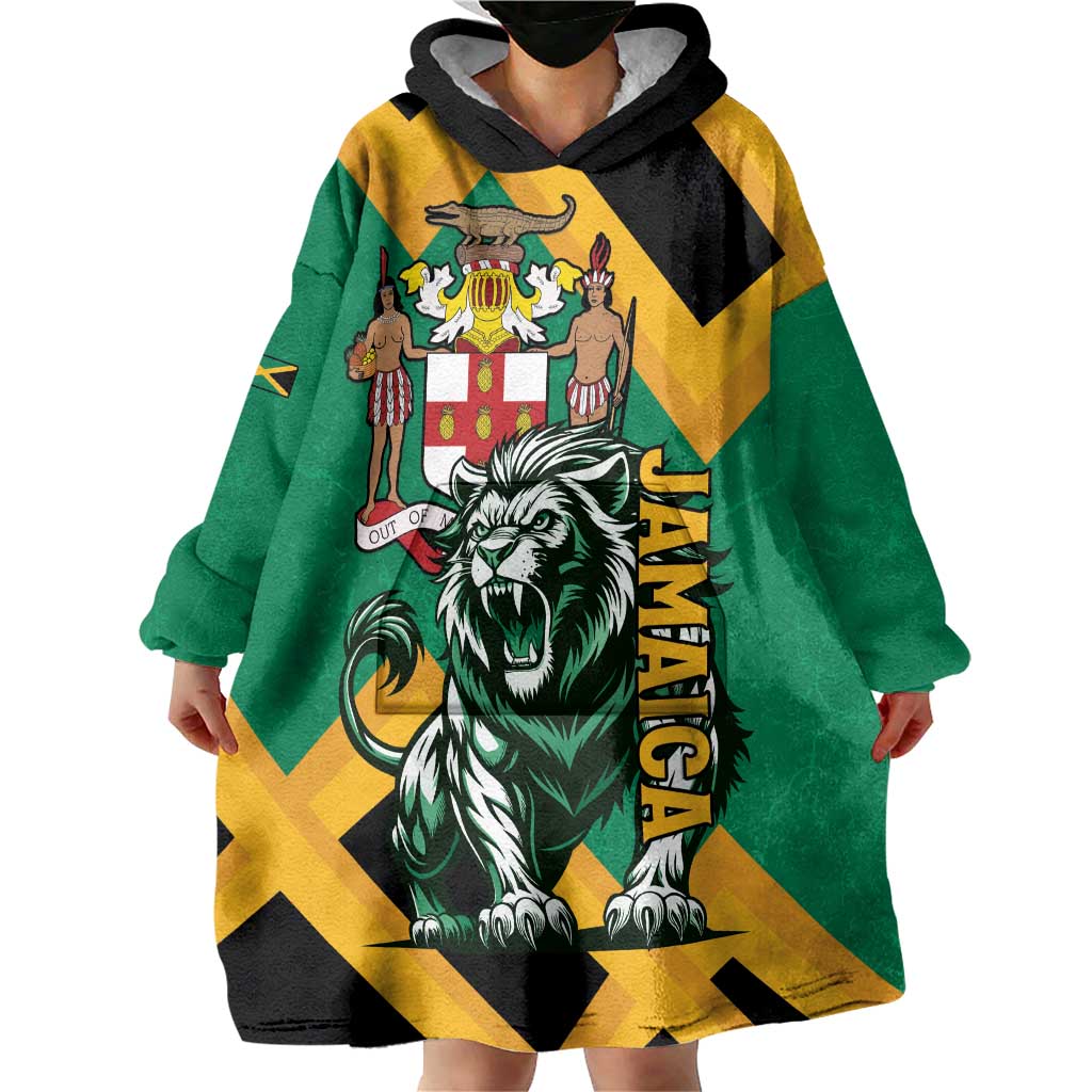 Jamaica Lion Wearable Blanket Hoodie Coat Of Arms - Sporty Style