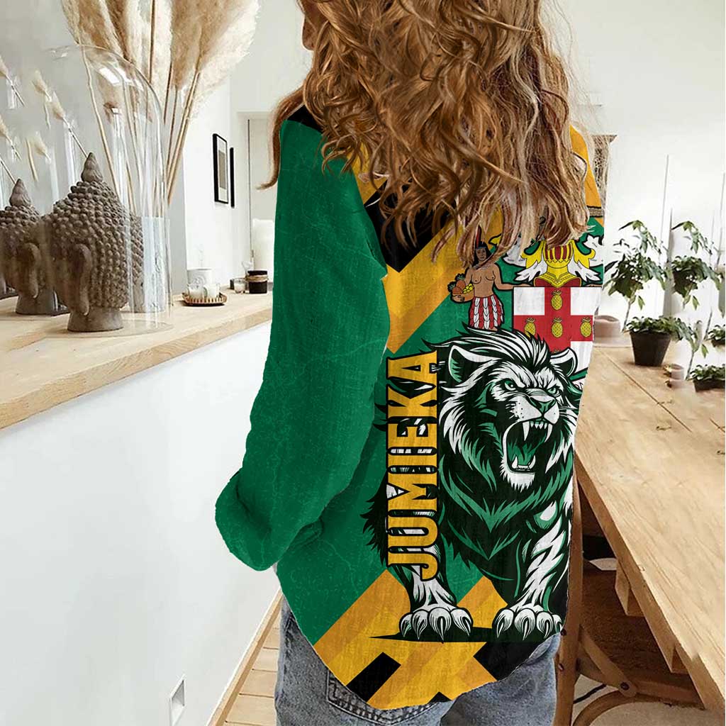 Jamaica Lion Women Casual Shirt Coat Of Arms - Sporty Style