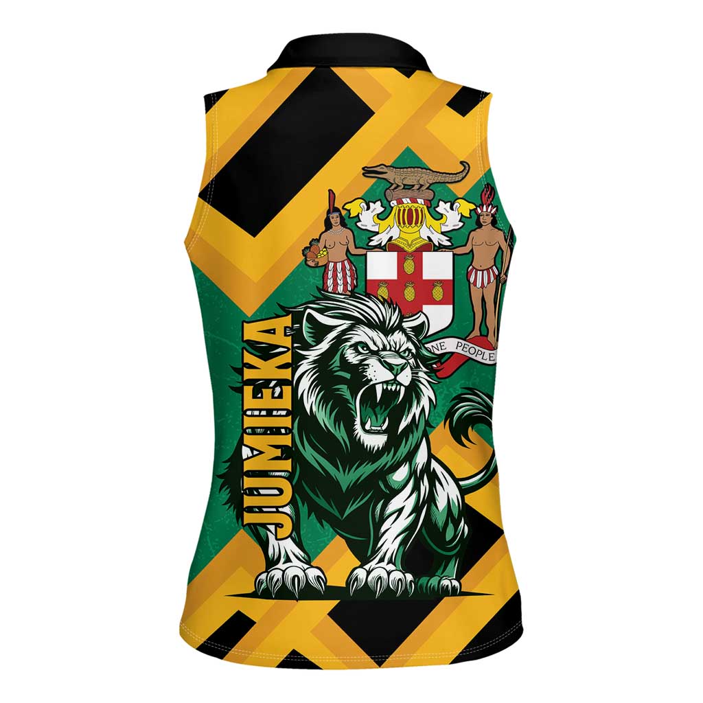 Jamaica Lion Women Sleeveless Polo Shirt Coat Of Arms - Sporty Style